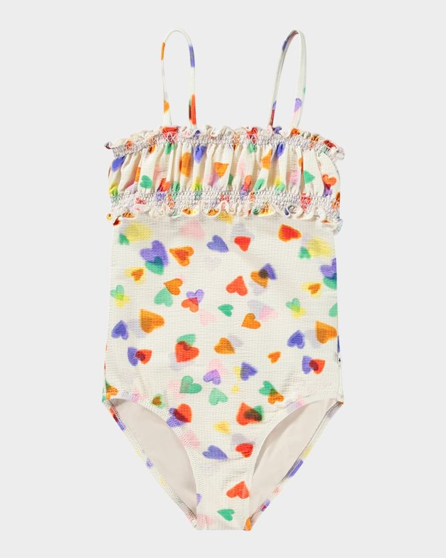 Girl's Nella Ruffle-Trim One-Piece Swimsuit, Size 8-10